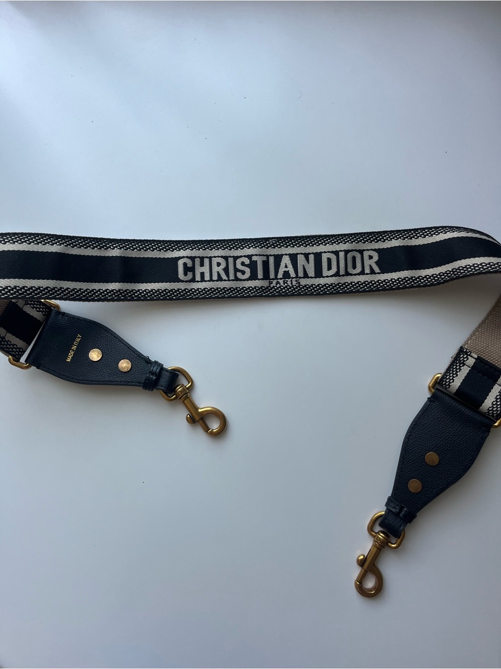 Dior Black and Beige Christian Dior Woven Logo Bag Strap- RESERVABLE